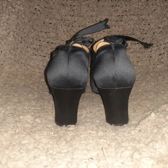 Vintage CASADEI-Black Silk/Satin Bootie-Ribbon Lace-Cuban Heel-Sz 38.5-Near Mint - Picture 5 of 7